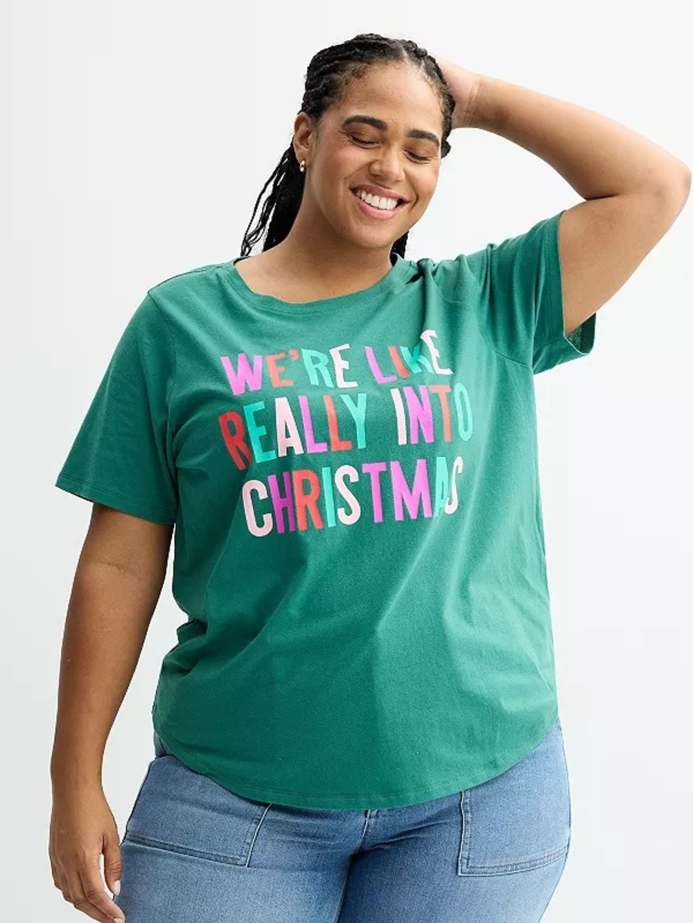 Mighty Fine Green "We're Like Really Into Christmas" Graphic SS Tee Size 1X NWT